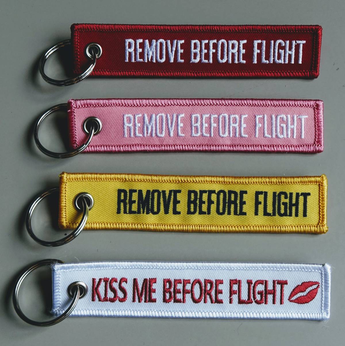 REMOVE BEFORE FLIGHT embroidered key chains