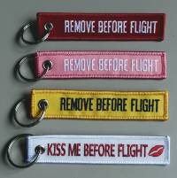 REMOVE BEFORE FLIGHT embroidered key chains